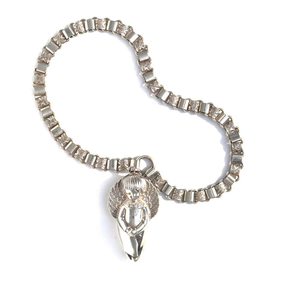 Victorian Book Chain Necklace with Silver Angel Pendant