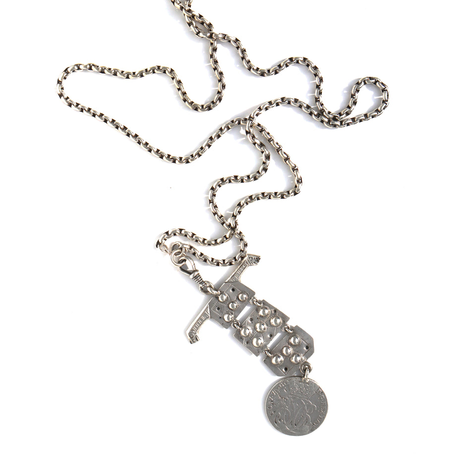 Silver Box Link Necklace with Norwegian Silver Coin Pendant