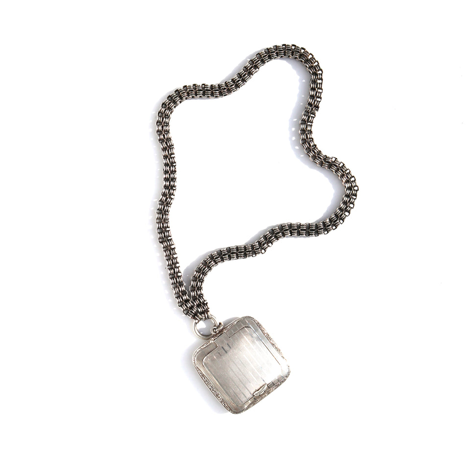 Silver Link Necklace with Silver Compact Pendant