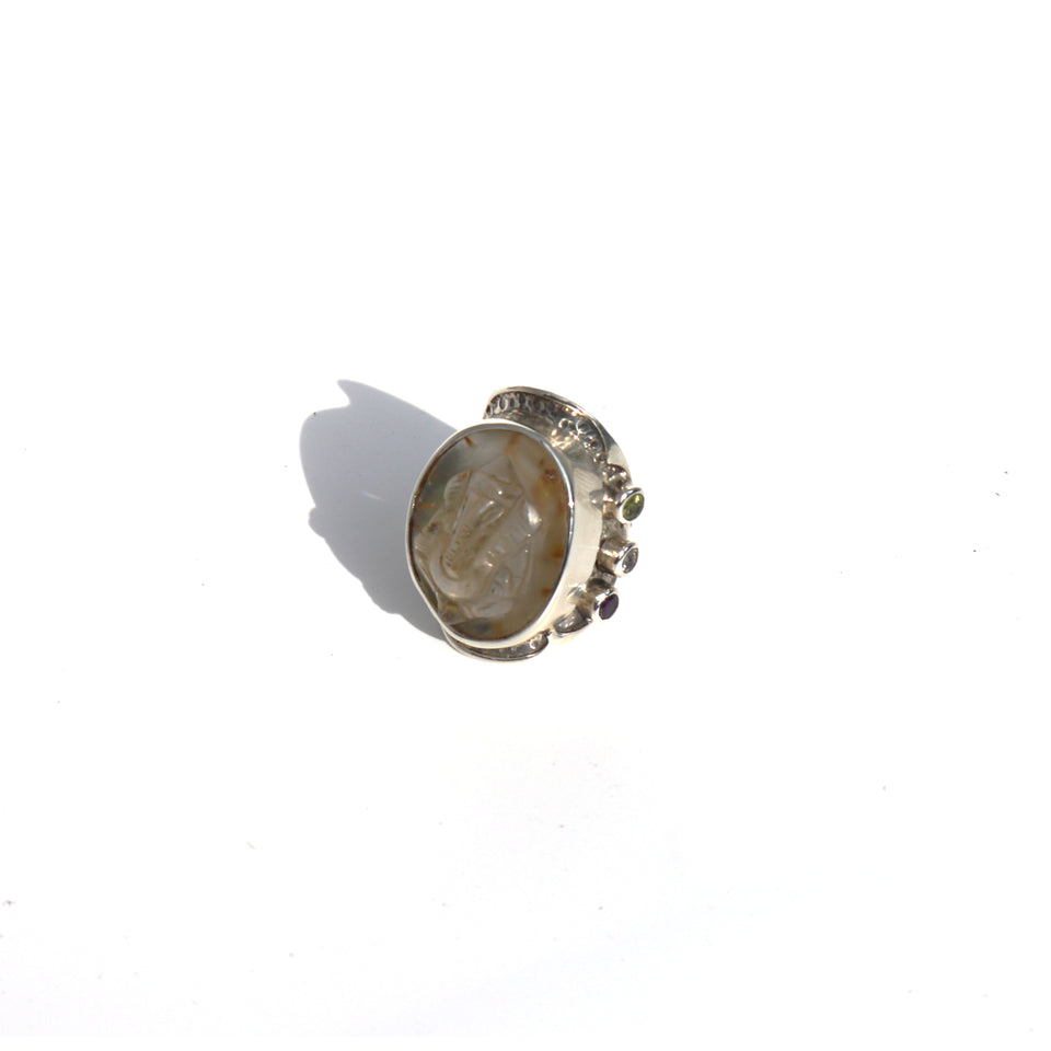 Silver Carved Stone Ring