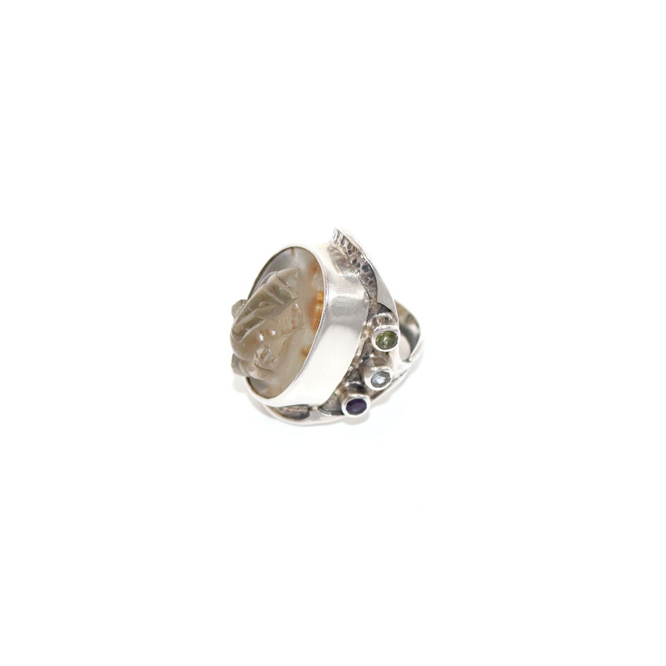 Silver Carved Stone Ring