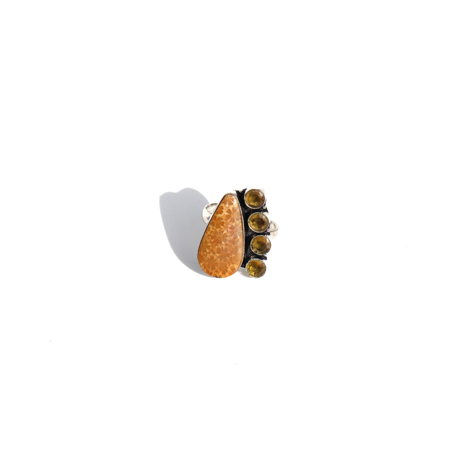 Silver Agate and Citrine Statement Ring