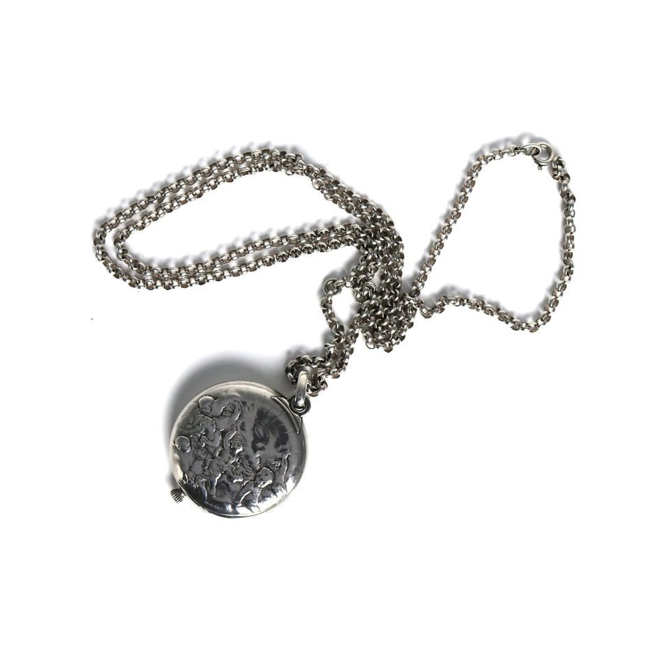 Cupidon Silver Cased Fob Watch Necklace