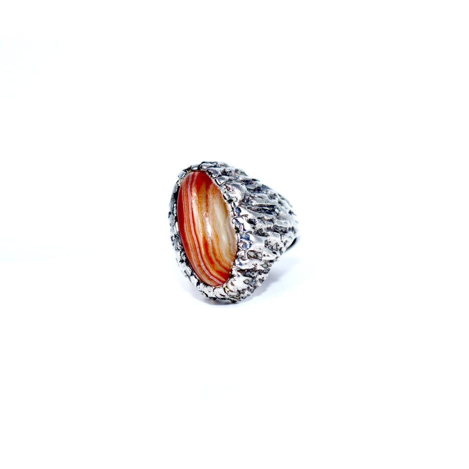 Silver Banded Agate Statement Ring