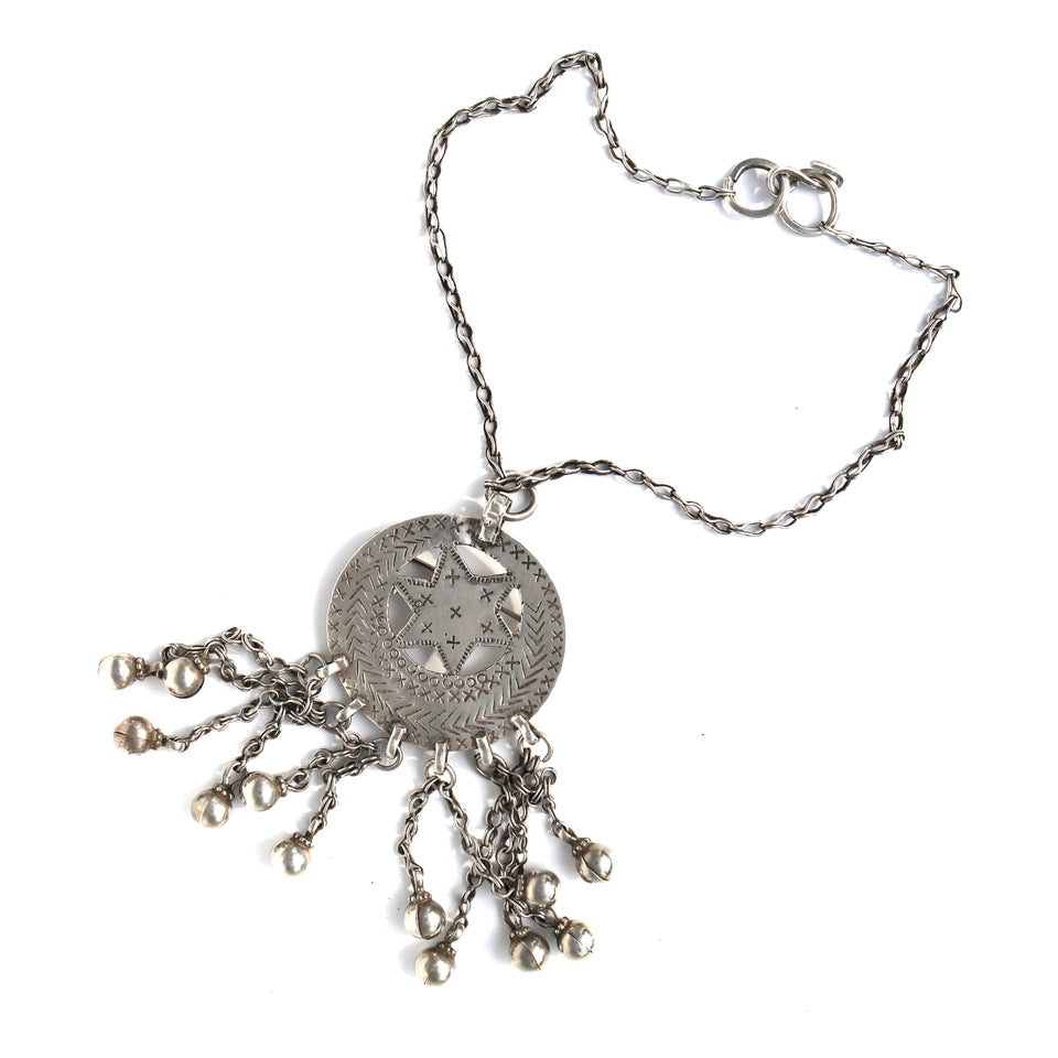Fringed Medallion Pendant Necklace with Chain Tassels