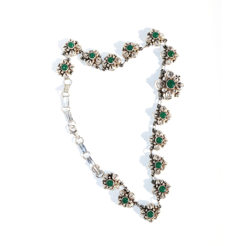Silver and Malachite Sculptural Statement Necklace